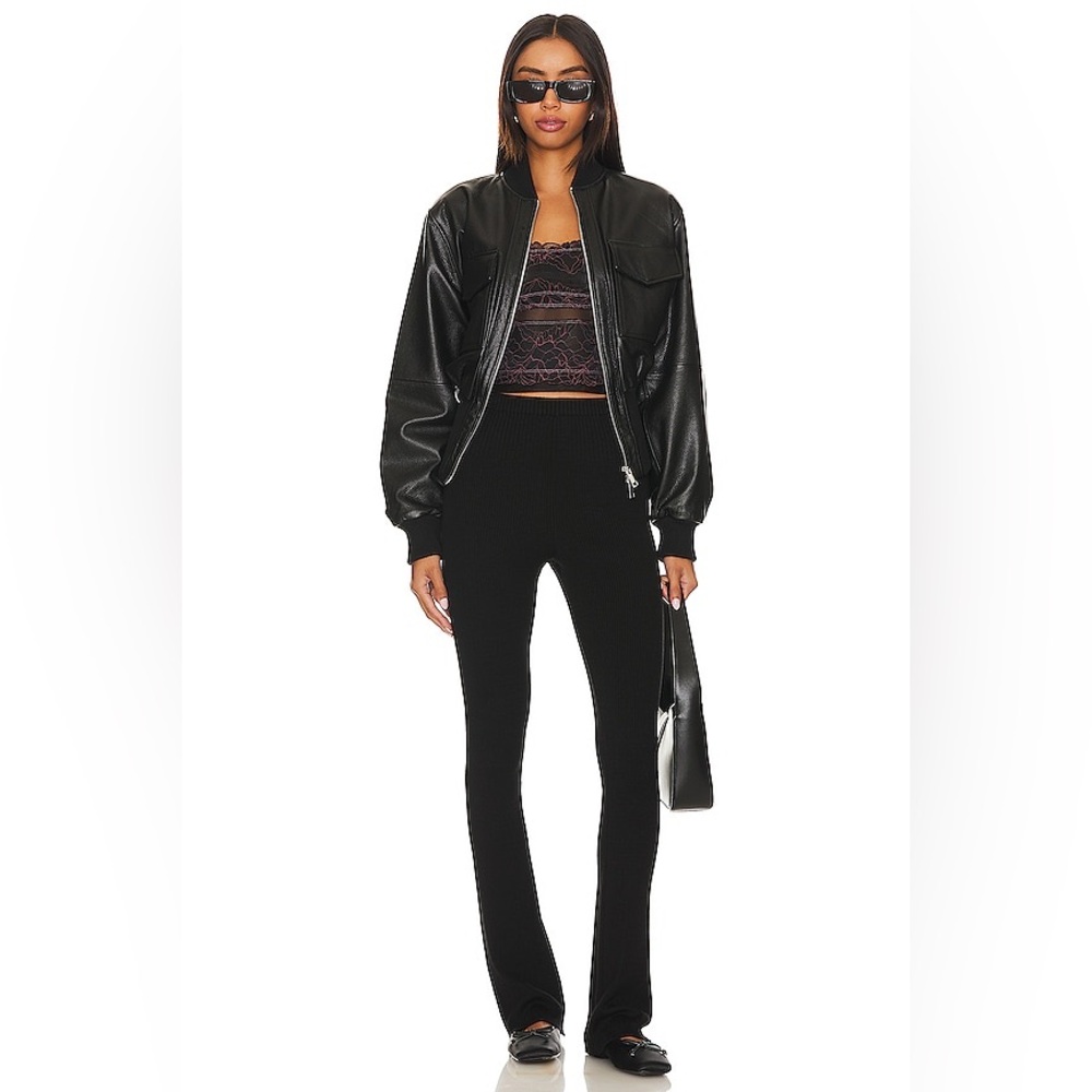 Free People NWT Golden Hour Black Yellow Sweater Knit Flare Leg Pants Medium